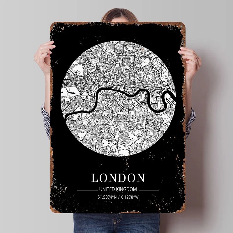 Retro Gaming London - لوحة معدنية بتصميم خريطة مدينة لندن،