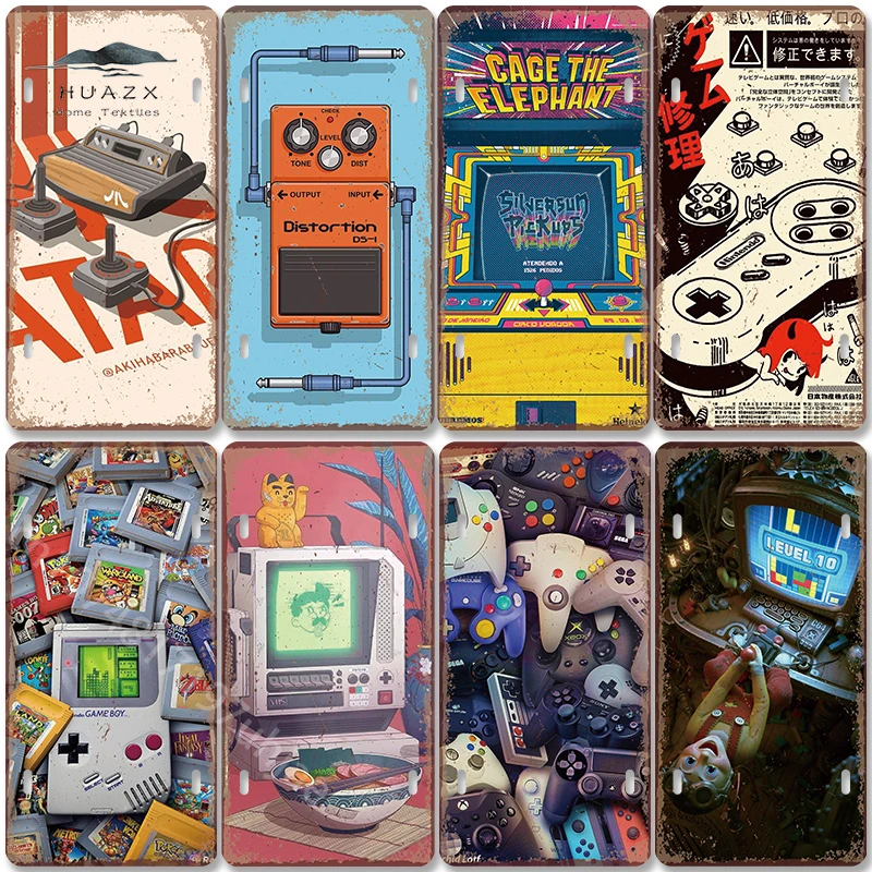 Retro Gaming Gameboy - لافتة معدنية للألعاب بتصميم عتيق، على