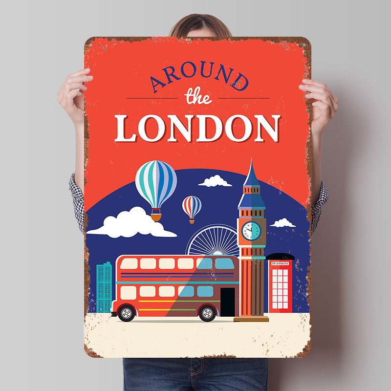 Retro Gaming London - لافتة معدنية بتصميم سياحي حول لندن،