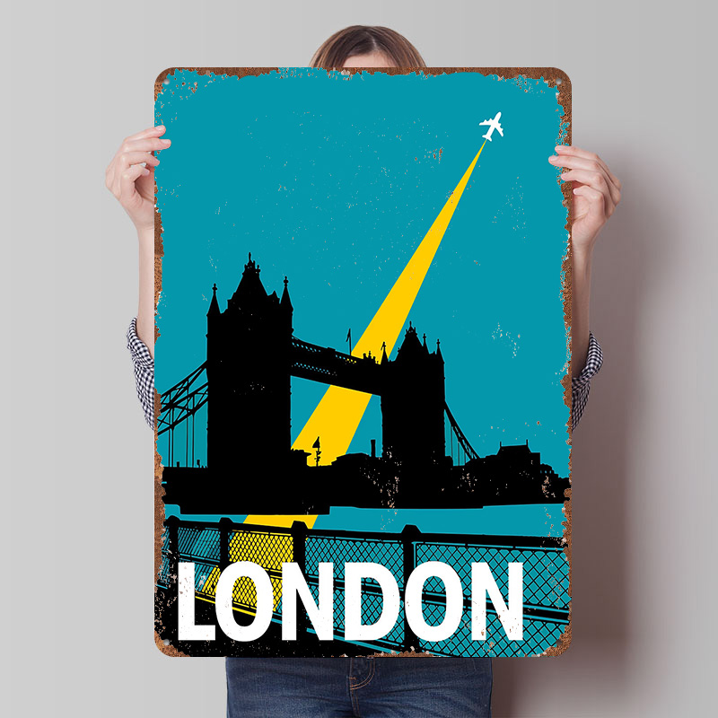 Retro Gaming London - لوحة معدنية بتصميم جسر تاور لندن،