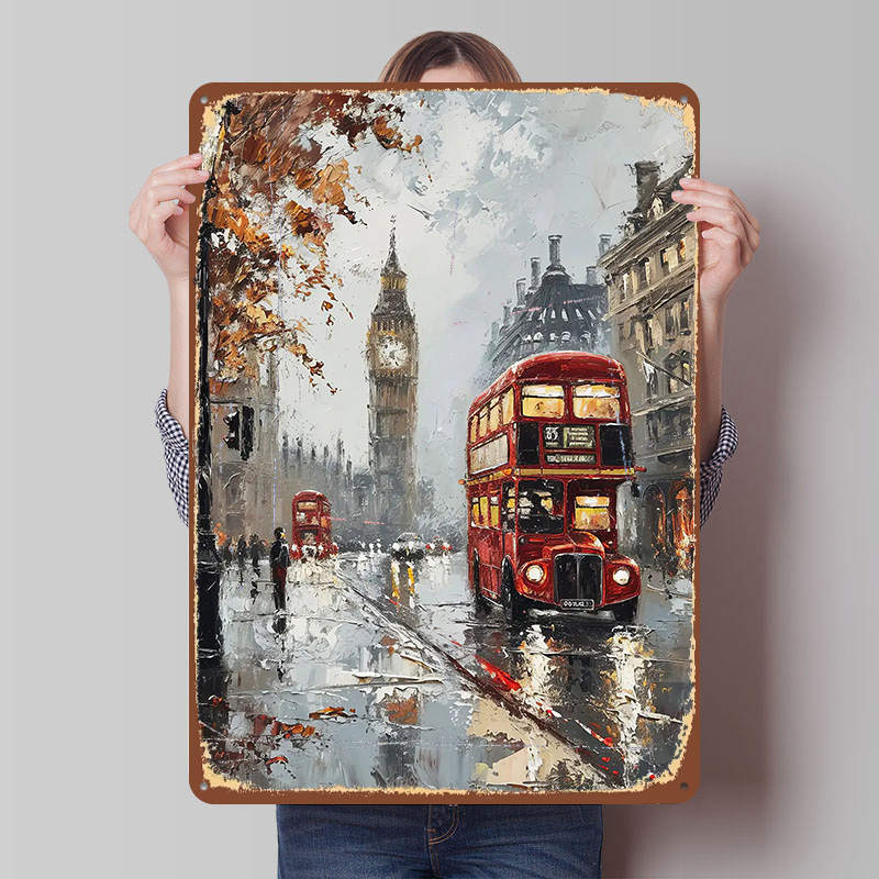 Retro Gaming London - لافتة معدنية بتصميم حافلة لندن، فن