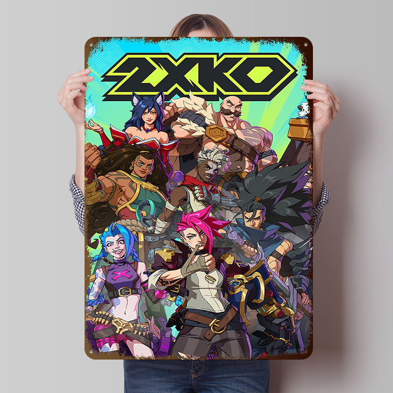 2XKO القتال لعبة الفن صفيح ملص - مراجعة Retro Poster Gaming وسعره
